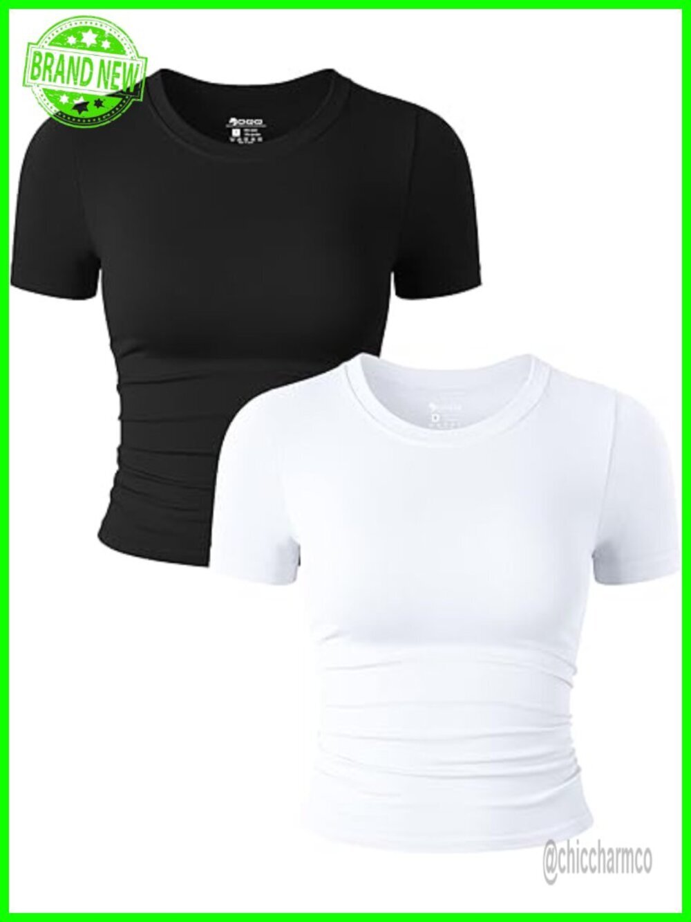2 Piece Crop Tops Short Sleeve Crew Neck Ruched Stretch Fitted Tee Shirts